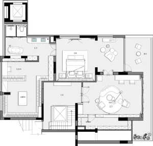 Modern architectural floor plan with residential and commercial spaces