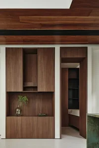 Modern wooden storage cabinets with sleek design.