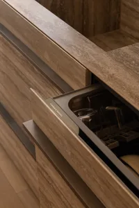 Modern kitchen featuring matte wood finishes