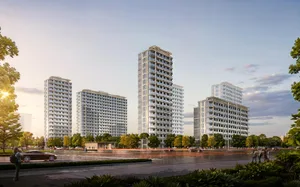 現代公寓建築的當代設計渲染圖。