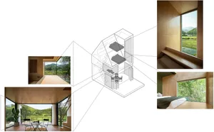 Modern residential interior with wood features and minimalist design