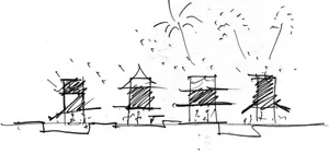 一張住宅小屋連棟的建築手繪圖