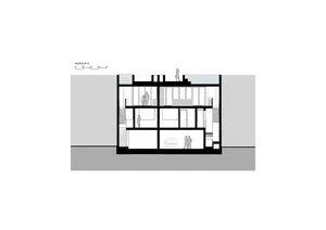 Section A-A of a modern house with concrete, glass, and metal materials.