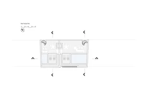 A technical drawing of a rooftop terrace design featuring concrete tiles and walls.