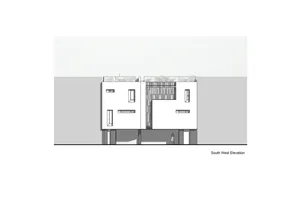 2D architectural drawing of a glass-faced skyscraper commercial space