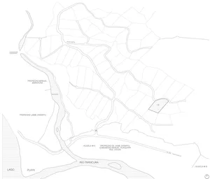A detailed map of a landscape field with labeled property boundaries and water bodies.