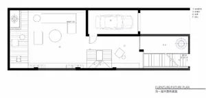 Minimalist design blueprint of basement with furniture layout and garage