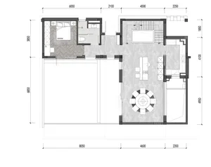 2D architectural drawing of a modern residential space featuring marble flooring and minimalist interiors.