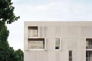 Modern building with metal panels on the exterior