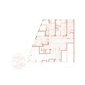 Floor plan of a residential building showing various rooms and layout