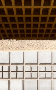 Concrete wall with geometric patterns and grid design