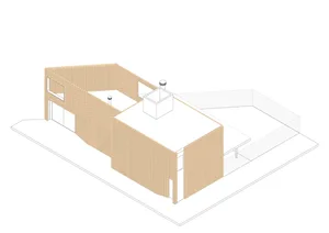Minimalist architectural design featuring wooden flooring and clean lines.