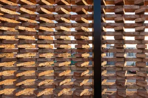 A modern architectural brick screening structure.