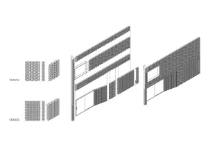 An architectural design featuring a brick interior