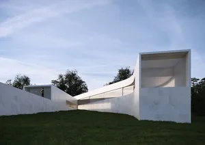 Modern architecture featuring a white marble exterior.