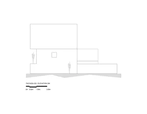 Elevation drawing of a modern building with steel materials.