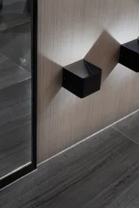 Modern minimalist interior lighting fixture with a black metal finish.