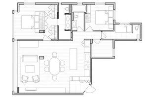現代住宅室內的2D建築平面圖。