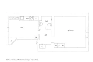 Floor plan showing the layout of a building with labeled rooms and sections.