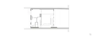 Modern interior floor plan featuring concrete and wood elements.
