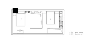 Minimalist bedroom with modern furniture and layout.