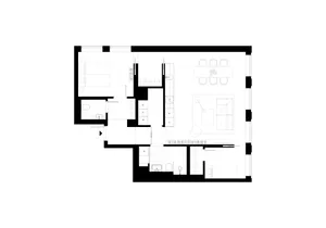 2D architectural drawing of a modern residential apartment with detailed floor plan