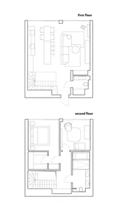 A detailed technical drawing depicting the layout of a modern residential building, including all floors and rooms.
