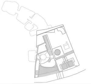 Blueprint of an interior construction plan featuring architectural intersections and design elements.