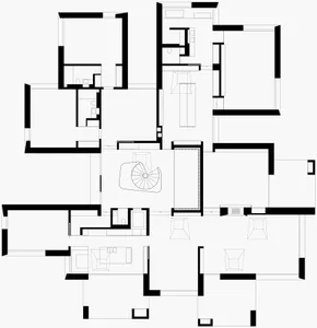 Minimalist architectural floor plan with modern design elements.