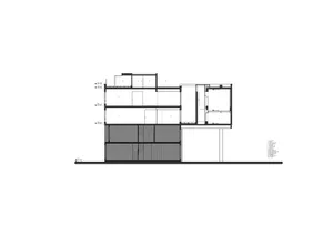 2D architectural drawing of a modern building's section plan.