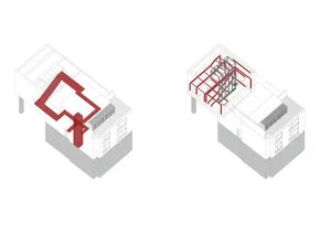 Isometric view of a modern furniture modular steel structure