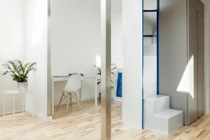 Modern minimalist interior design featuring marble elements.