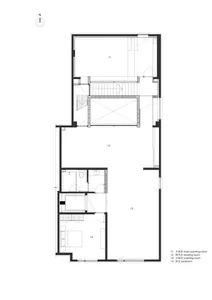 Modern residential floor plan with bedrooms, living areas, and bathrooms