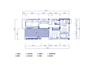 A detailed 2D architectural drawing of a modern residential floor plan showing various rooms and features.