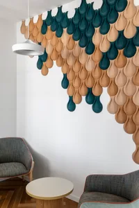 A textured acoustic paneling installation in a modern loft