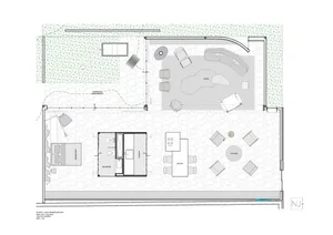 Floor plan of a modern interior design with a concrete material.