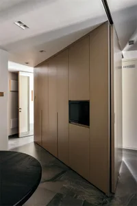 Contemporary kitchen with sleek design and armored glass