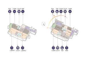 Floor plan of a residential apartment interior design showcasing multiple rooms and features.