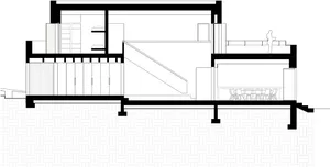 A detailed architectural floor plan in monochrome, showing a two-story residential building with a staircase leading to an up