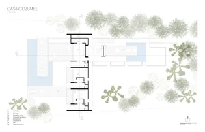 First floor plan of Casa Cozumel, featuring residential spaces and outdoor areas.