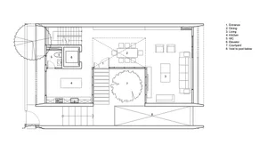 Modern residential floor plan showing rooms and layout.