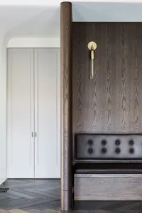 Modern industrial residential interior with natural wood elements and minimalist design