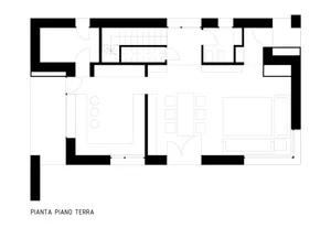 A detailed 2D architectural drawing of a modern residential floor plan in black and white.