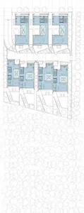 Floor plan of a residential building with detailed architectural layout and dimensions.