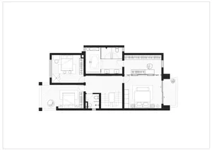 Detailed architectural plan of a minimalist apartment interior