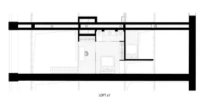 A modern living space with a wooden floor plan on a loft level.