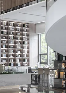 Modern living room with contemporary furniture, minimalist decor, and large windows.