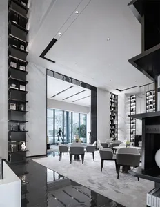Modern lobby featuring marble and glass materials