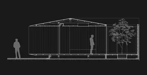 Elevated drawing of a metal building facade with outlines and dimensions.
