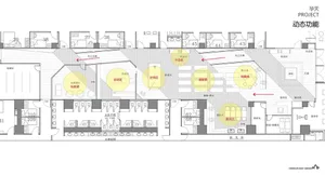 Floor plan of a fitness center gym showing various function areas and zones.